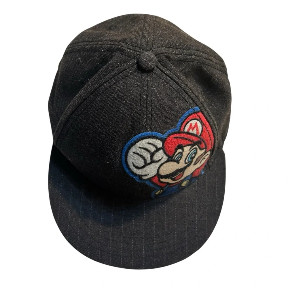 Super Mario Hat Black Ball Cap Nintendo Black Pinstriped Fitted
